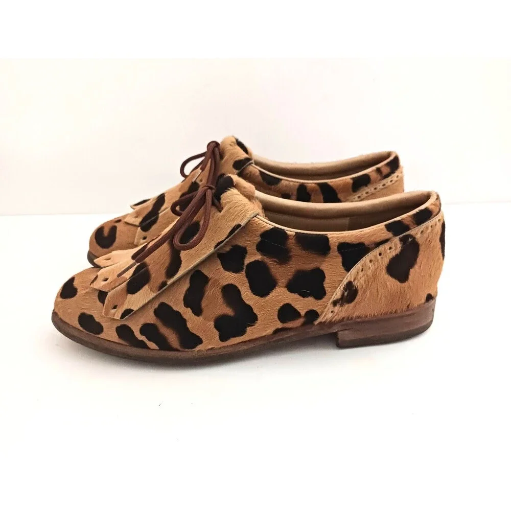 Walter Genuin Leopard Print Calf Hair Kiltie Brogue Golf Shoes Handmade Italy 7B